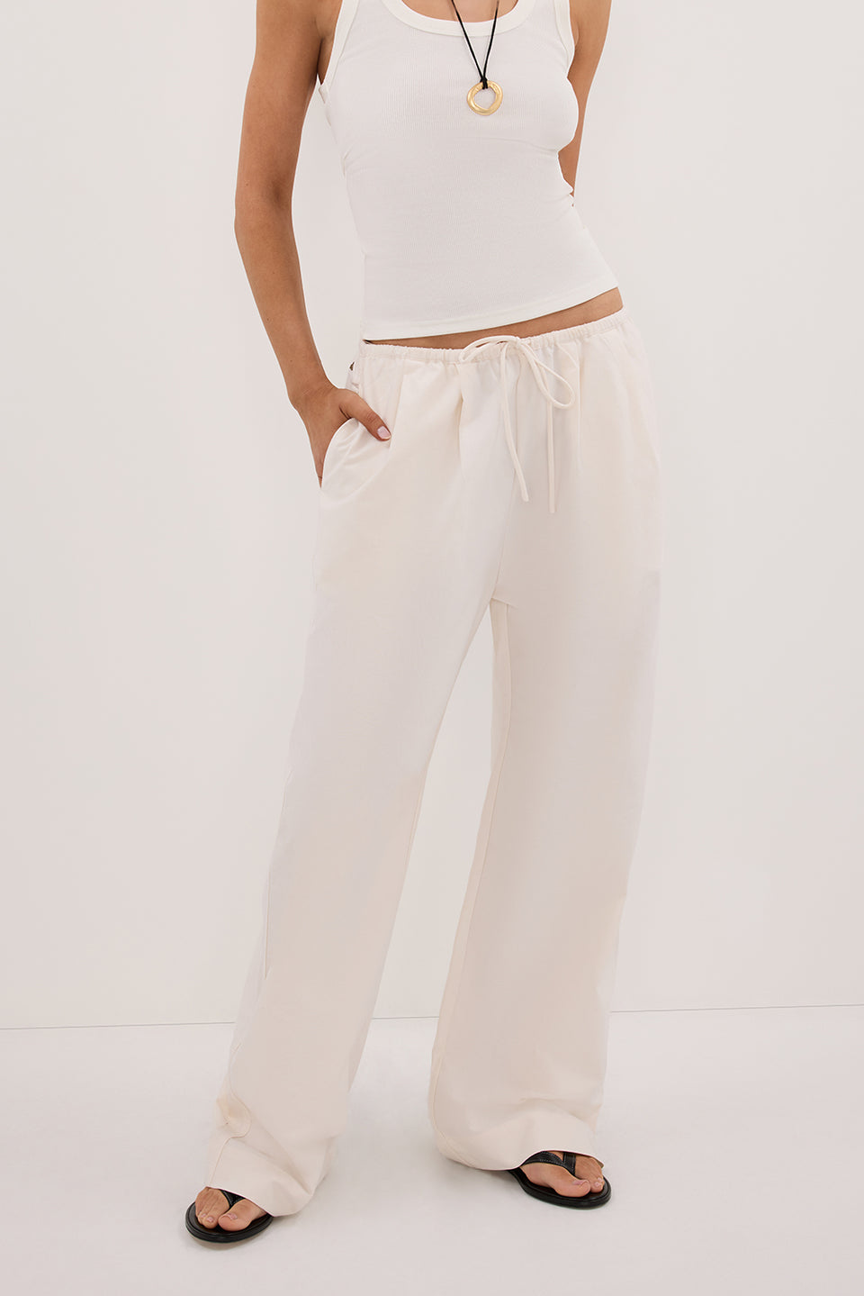 RHEA CREAM COTTON DRAWSTRING PANT Clothing DISSH Boutiques