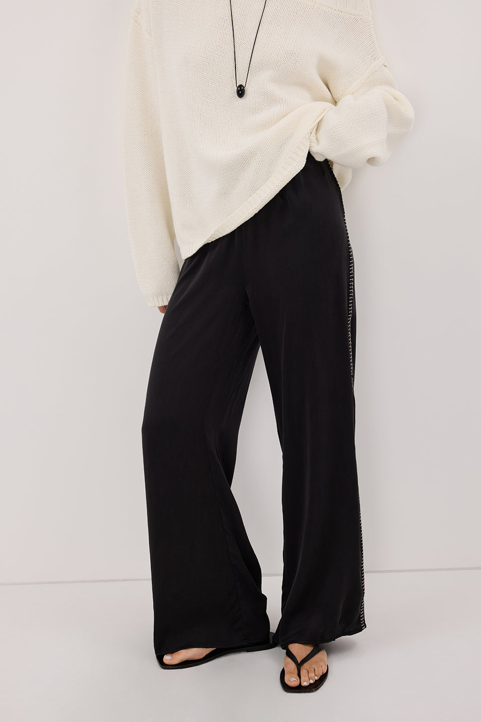PIPER BLACK SILK STITCH DETAIL PANT