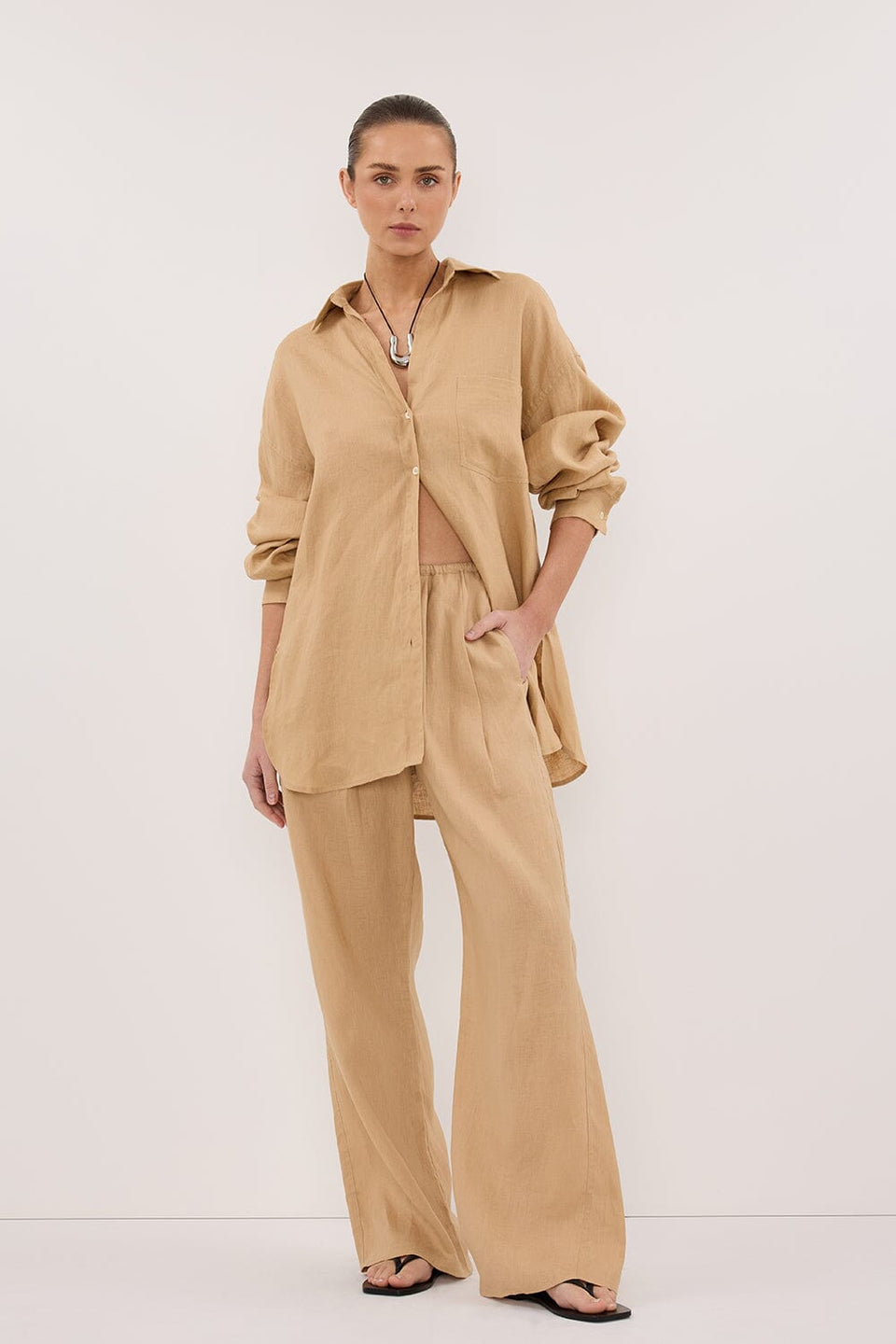LUNE TAN LINEN PANT Clothing DISSH Boutiques