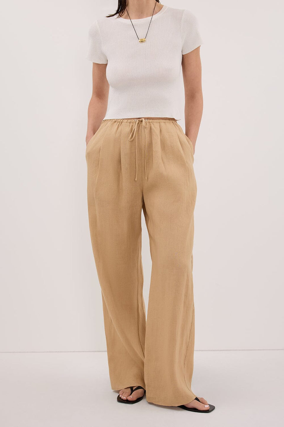 LUNE TAN LINEN PANT Clothing DISSH Boutiques
