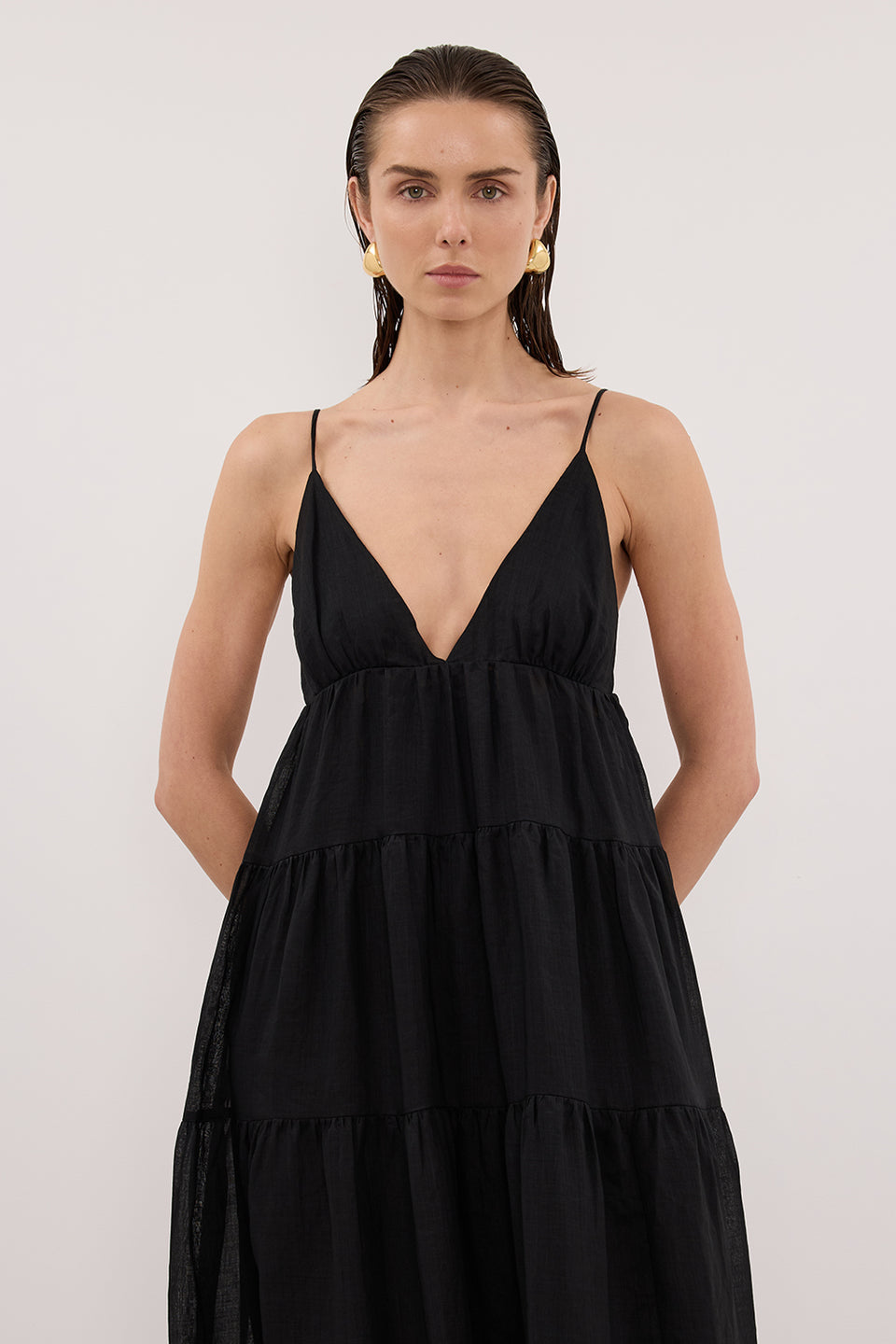 LIZA BLACK RAMIE MIDI DRESS Clothing DISSH Boutiques