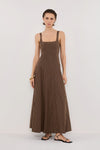 RILEY CHOCOLATE STRIPE MIDI DRESS