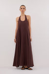 ABBY WALNUT HALTER LINEN MAXI DRESS