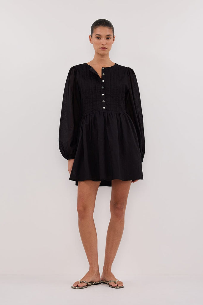 knee length dresses for ladies LARS BLACK BUTTON SLEEEVED MINI