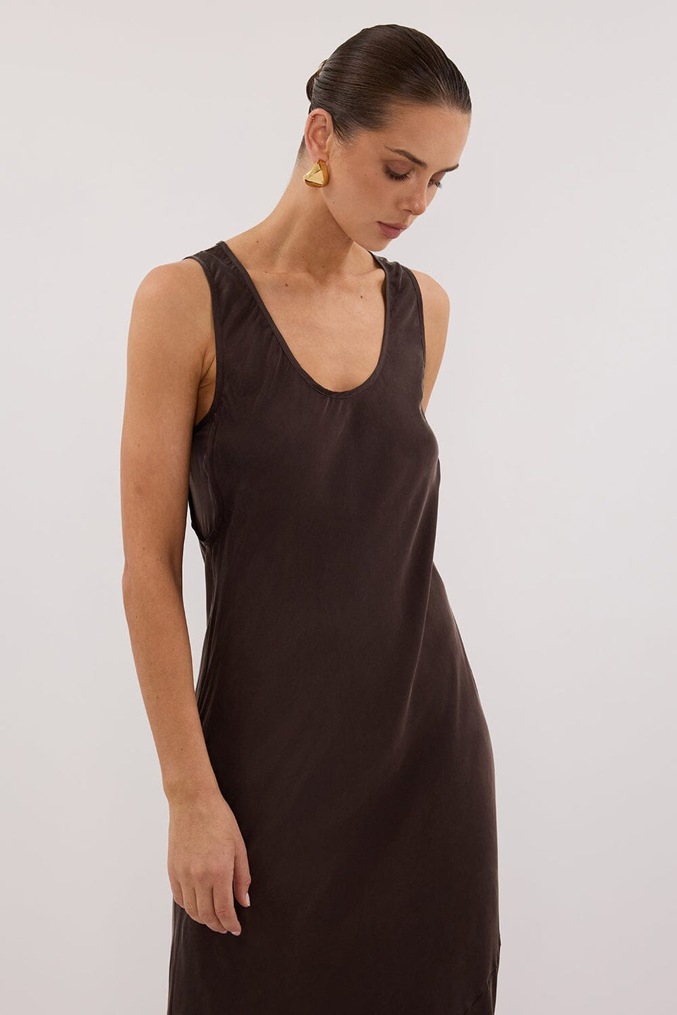 DARCY BITTER CHOC SILK MAXI DRESS Clothing DISSH Boutiques