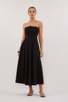 LILLY BLACK COTTON STRAPLESS MIDI DRESS