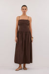 QUINN BITTER CHOC COTTON MIDI DRESS