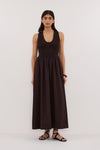 FLORENCE BURNT CHOC COTTON MIDI DRESS - PRE ORDER