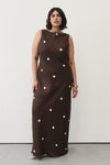 BEVERLY BITTER CHOC SPOT LINEN MIDI DRESS