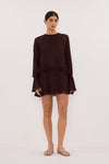 BODHI DARK CHOC LONG SLEEVE MINI DRESS