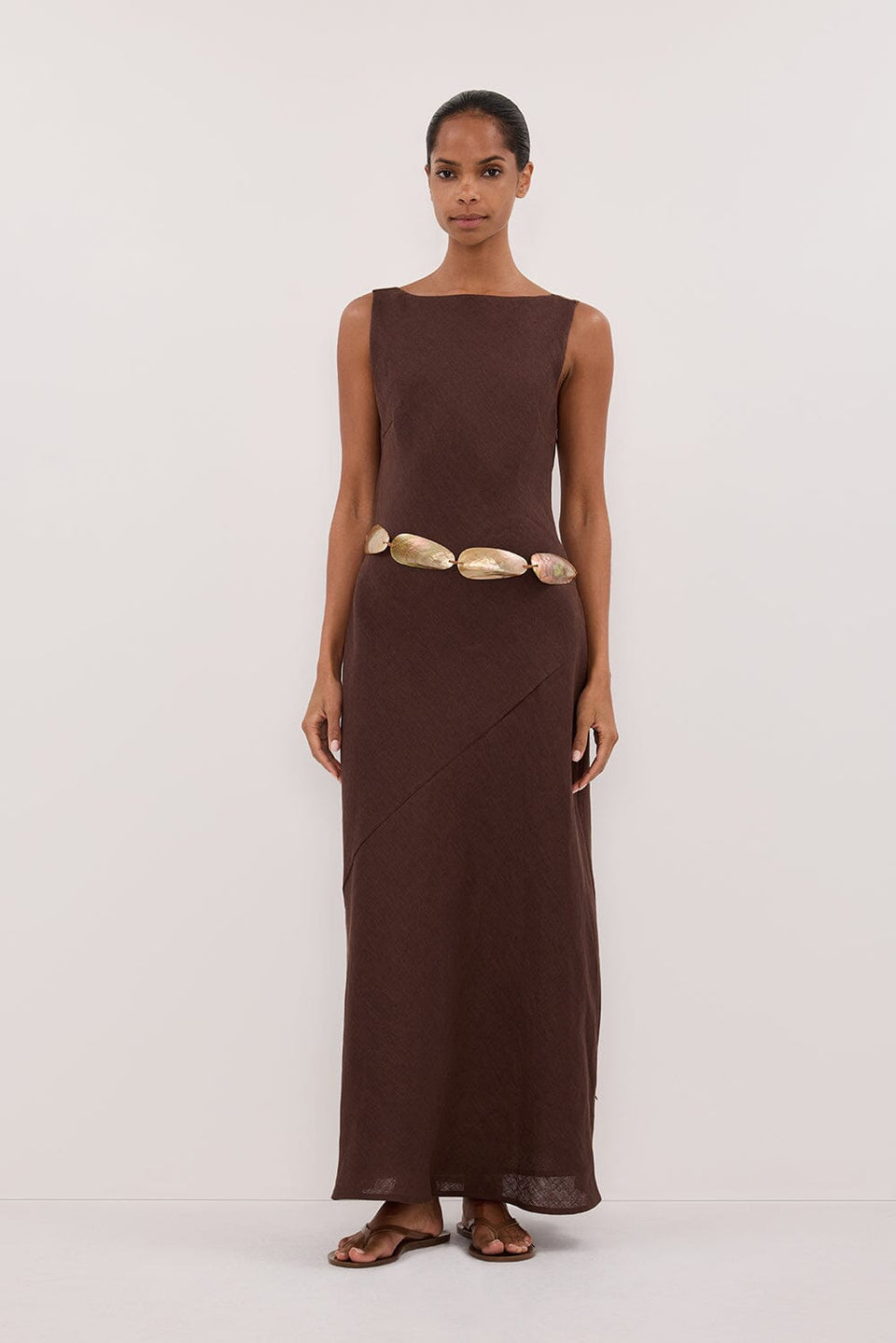 LACY COCOA SLEEVELESS LINEN MIDI DRESS Clothing DISSH Boutiques