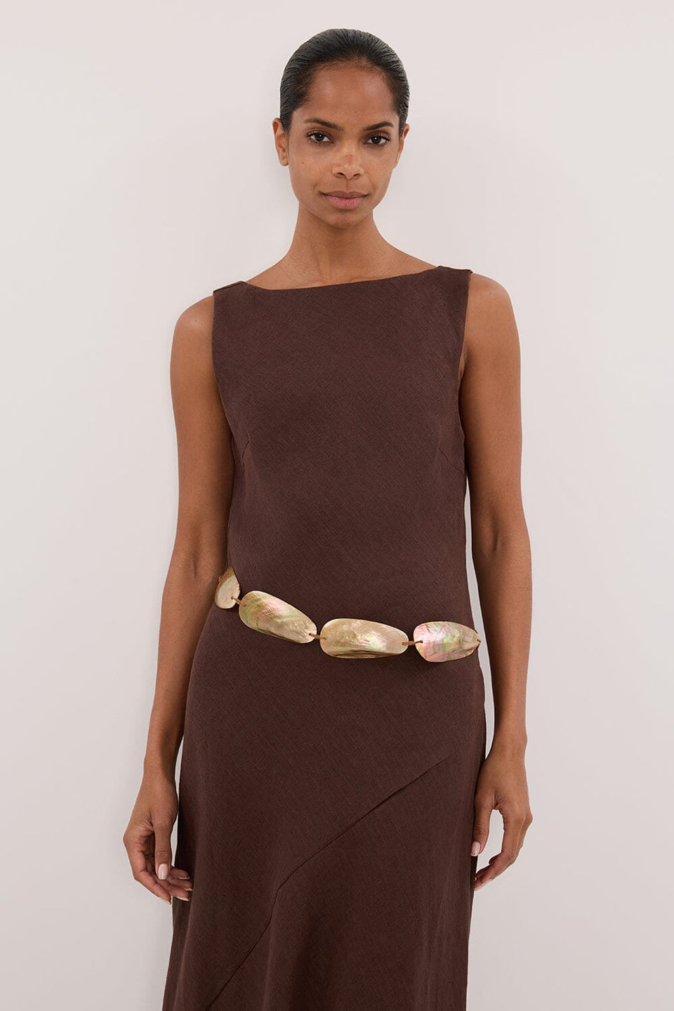 LACY COCOA SLEEVELESS LINEN MIDI DRESS Clothing DISSH Boutiques