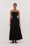 DANIELLA BLACK LINEN TIE BACK MIDI DRESS
