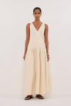 ILIO STRAW LINEN WRAP MIDI DRESS