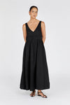 ARLO BLACK V NECK LINEN MAXI DRESS