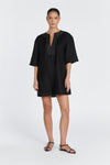 NALA BLACK LINEN MINI SMOCK DRESS