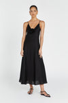 ROSETTE BLACK LINEN MAXI DRESS