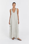 LAURENT CHALK CARGO LINEN MIDI DRESS
