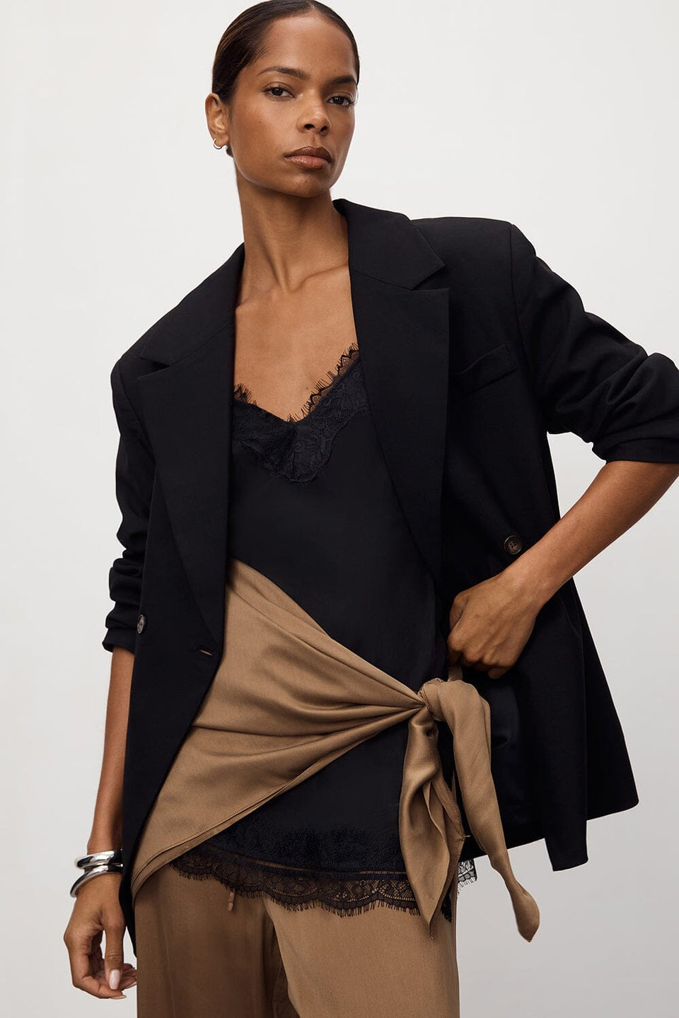 PERCY CHESTNUT SILK SCARF TOP Clothing DISSH Boutiques