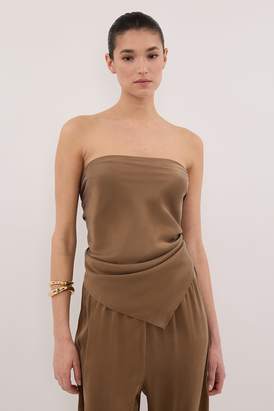 PERCY CHESTNUT SILK SCARF TOP Clothing DISSH Boutiques