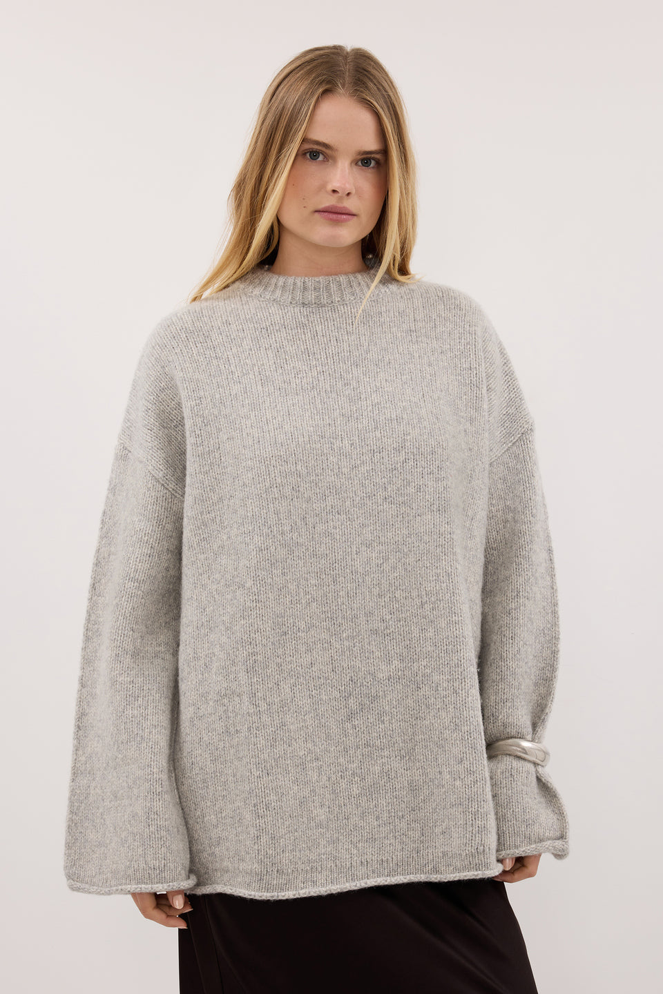 MILLY SILVER CREW NECK KNIT JUMPER