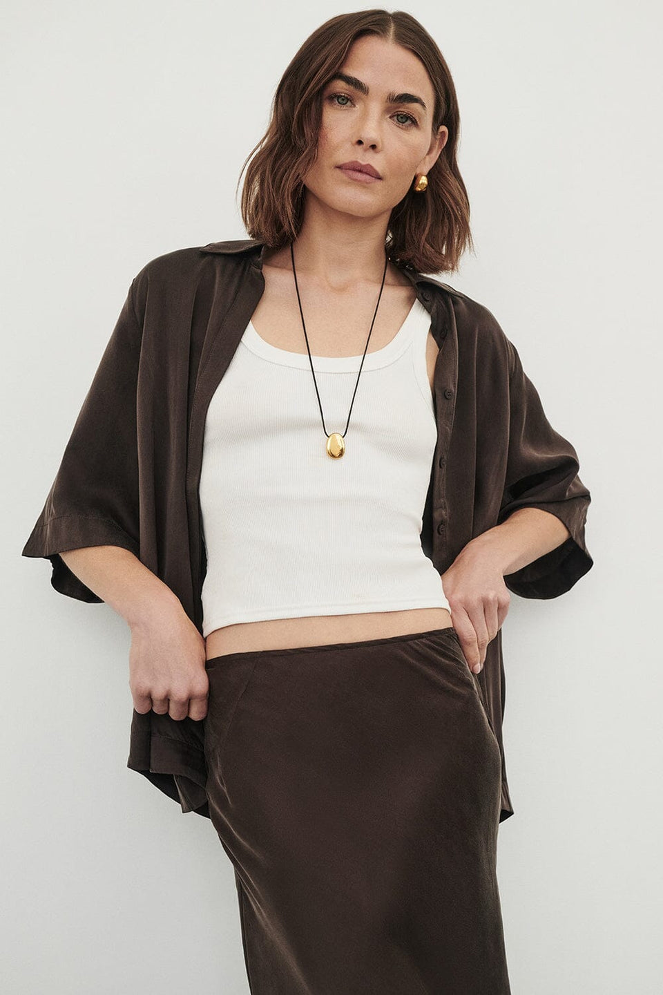 PERCY BITTER CHOC SILK SHIRT