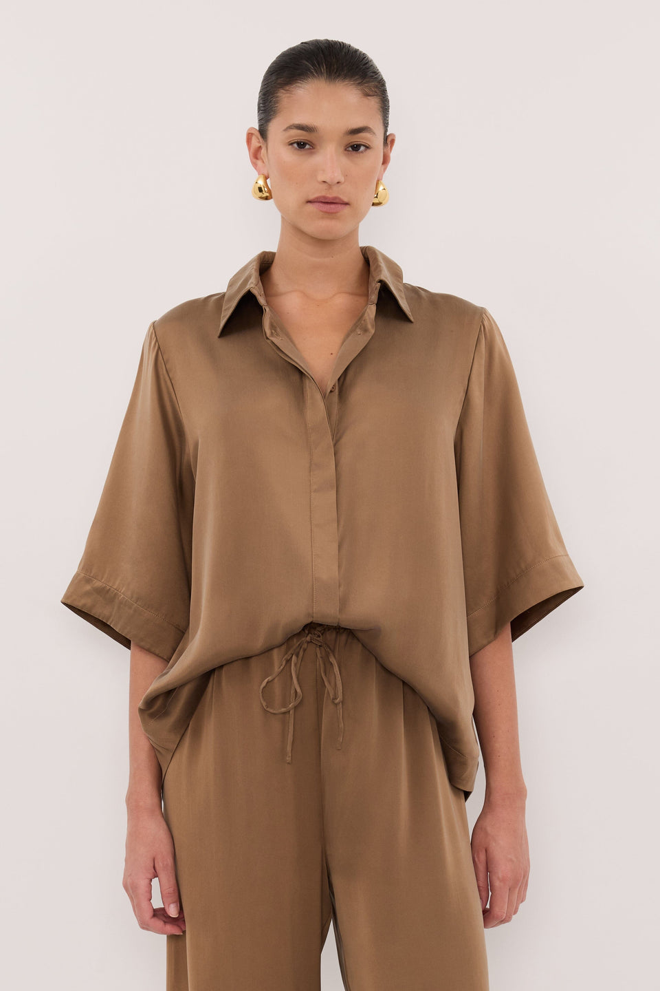 PERCY CHESTNUT SILK SHIRT Clothing DISSH Boutiques