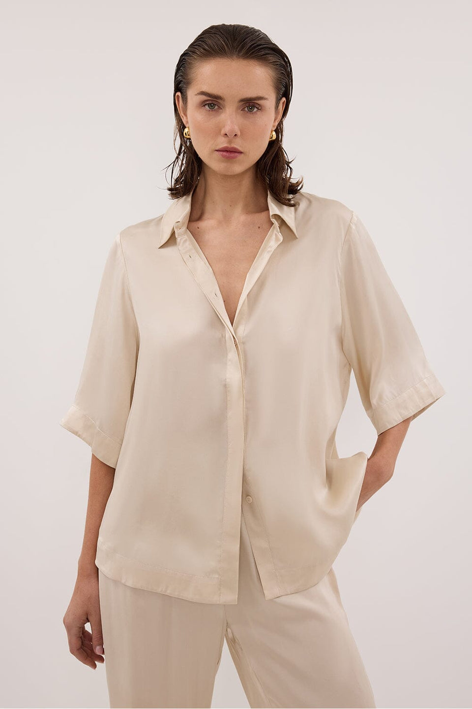 PERCY SANDSTONE SILK SHIRT Clothing DISSH Boutiques