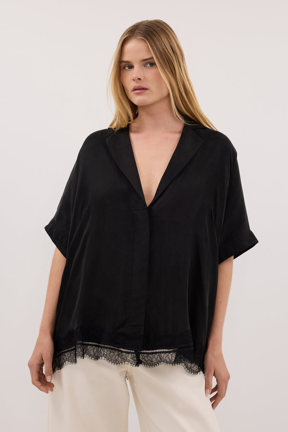 ANDREA BLACK CUPRO LACE SHIRT