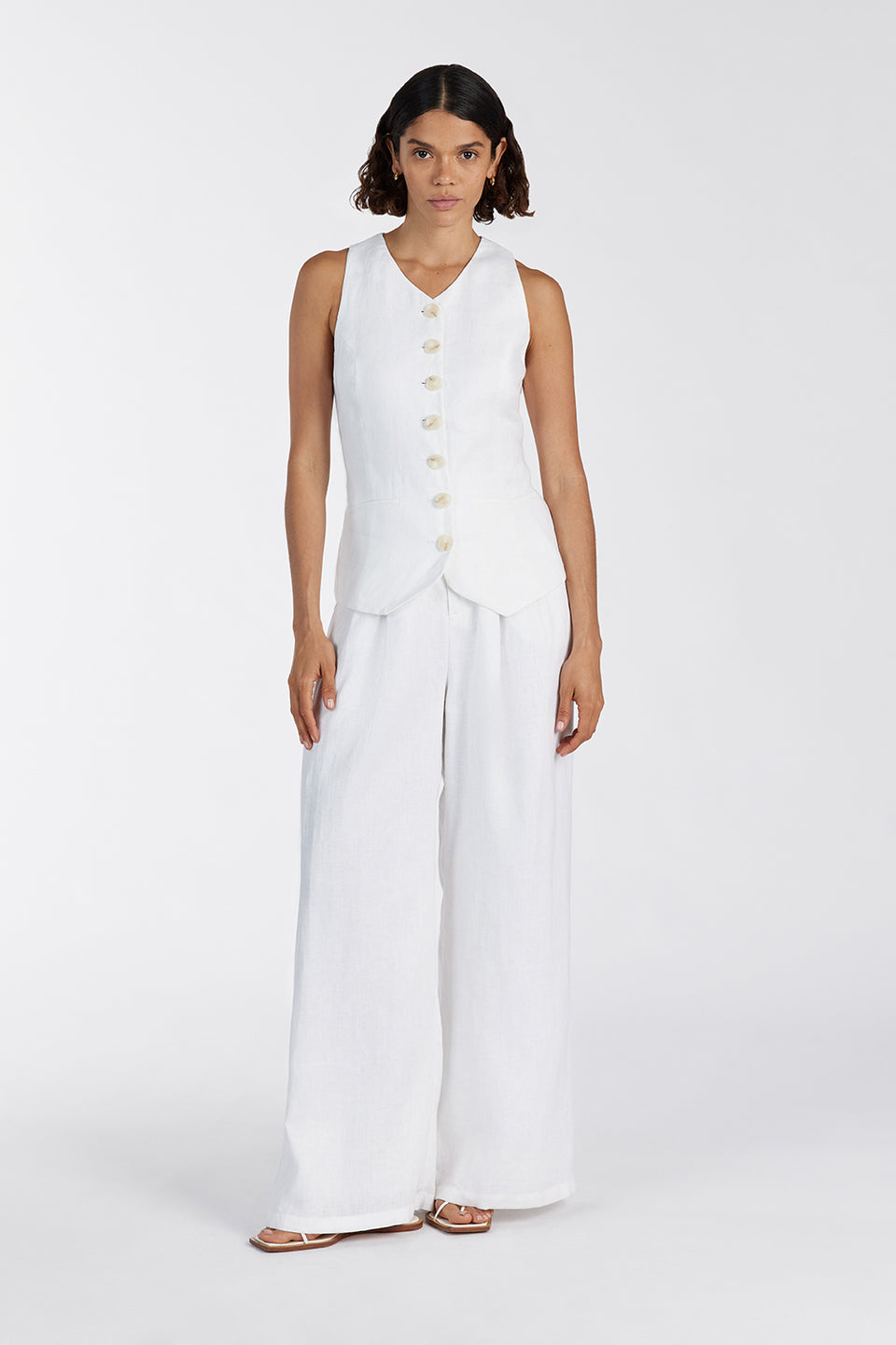 ALONDRA WHITE LINEN VEST Clothing DISSH Boutiques 6 WHITE