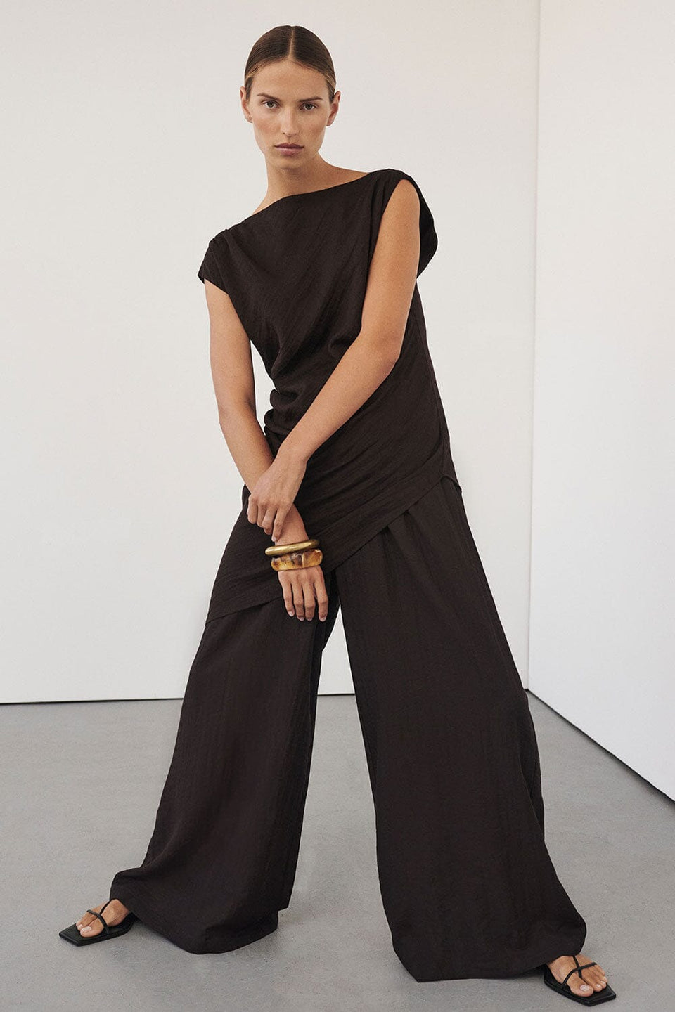 SHYLA BITTER CHOC ASYMMETRICAL TOP Clothing DISSH Boutiques 6 BITTER CHOCOLATE