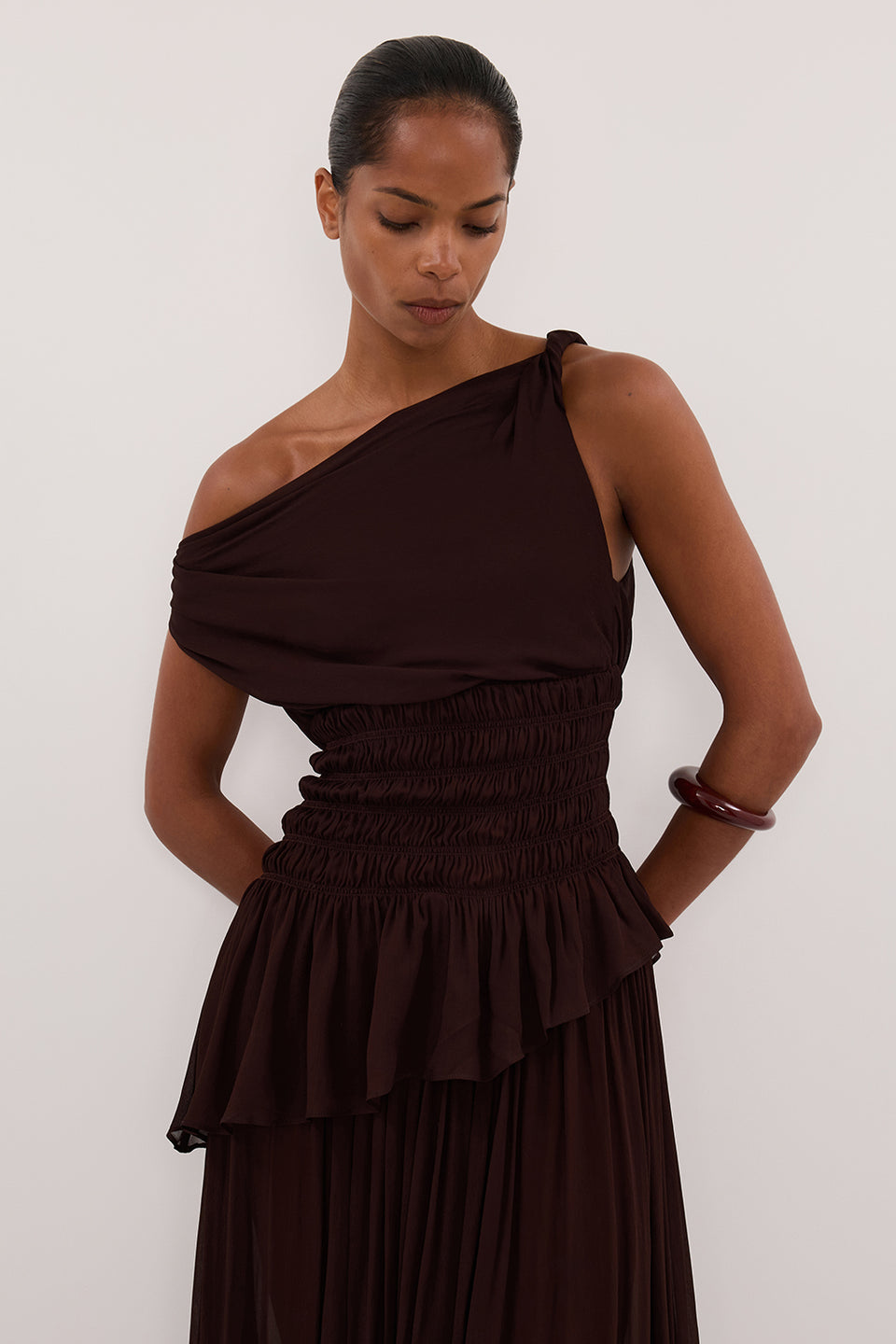 TIANA DARK CHOC ASYM TOP Clothing DISSH Boutiques