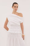 MAIA WHITE SLEEVELESS LINEN SHIRRED TOP