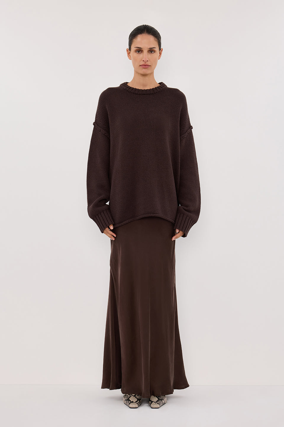 COLETTE BITTER CHOC SILK MAXI SKIRT