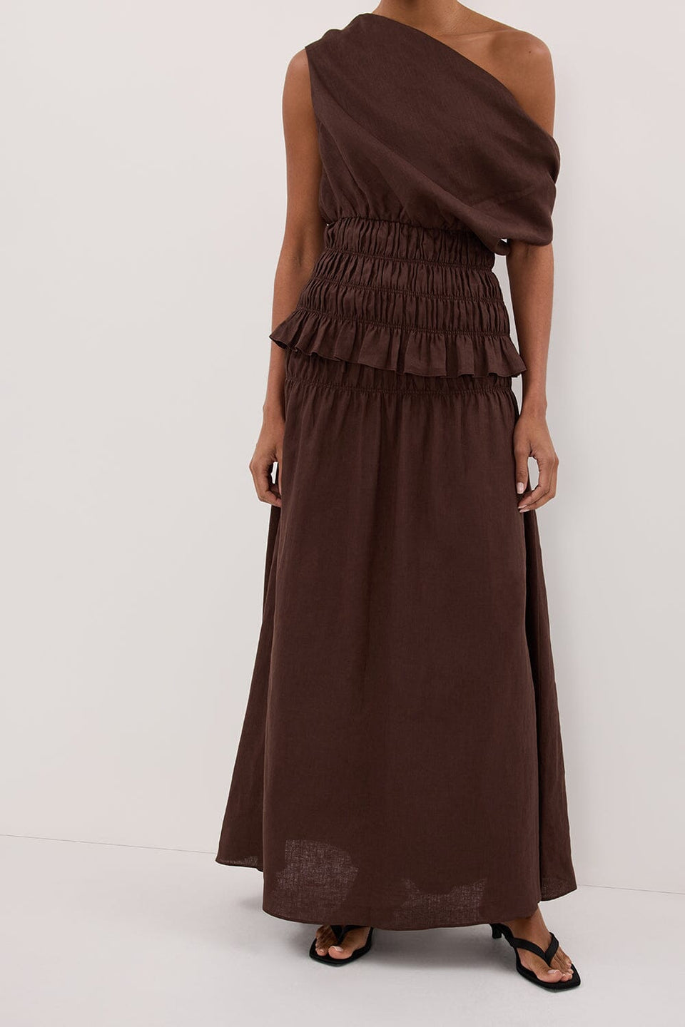 MAIA COCOA LINEN SHIRRED MIDI SKIRT Clothing DISSH Boutiques