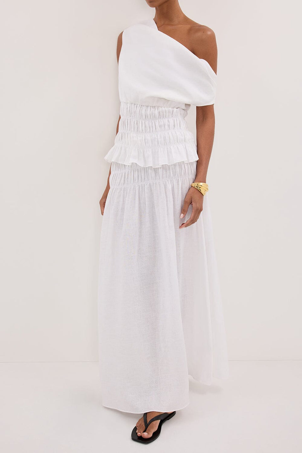 MAIA WHITE LINEN SHIRRED SKIRT Clothing DISSH Boutiques