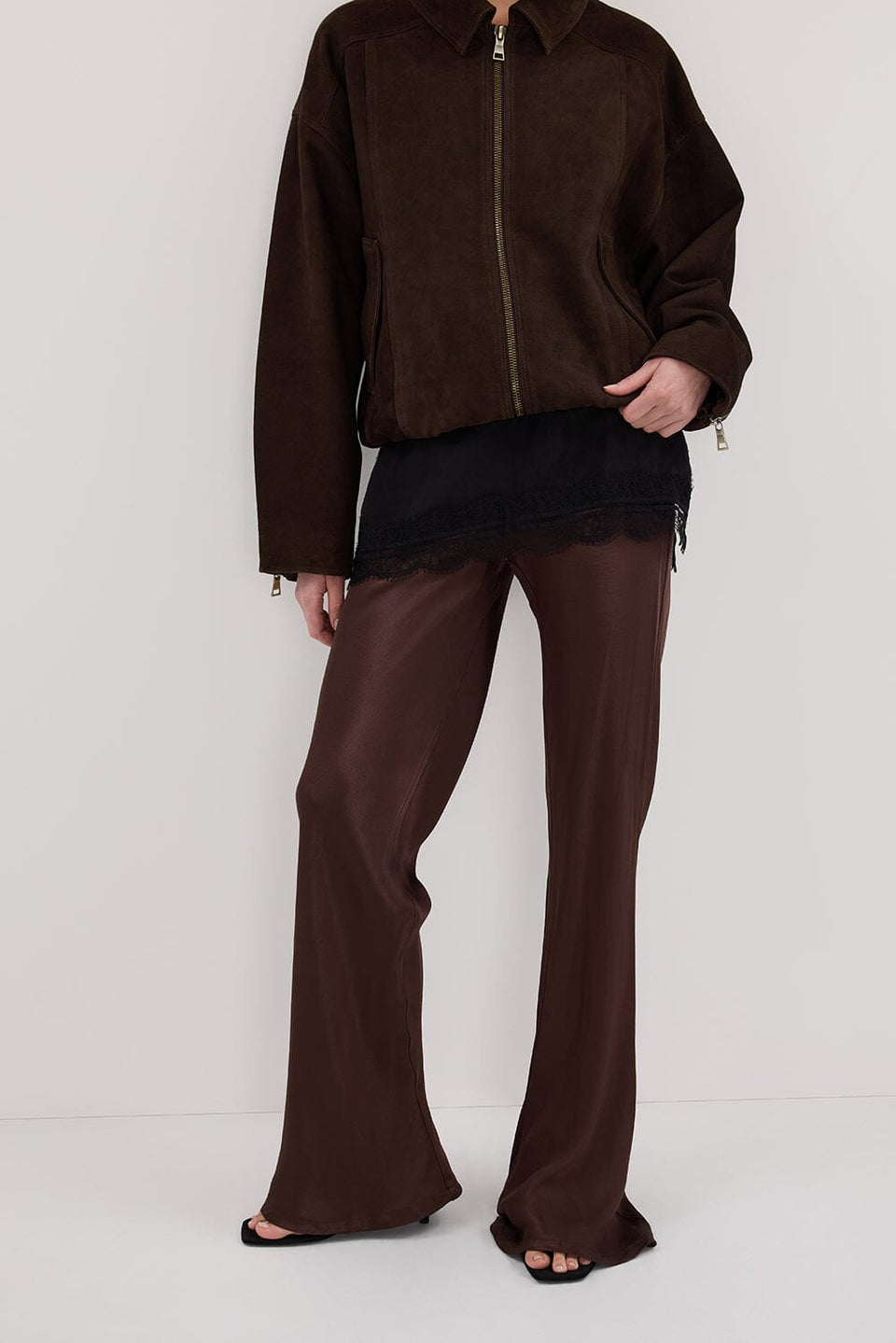 NIKKI BITTER CHOC SATIN BIAS PANT Clothing DISSH Boutiques