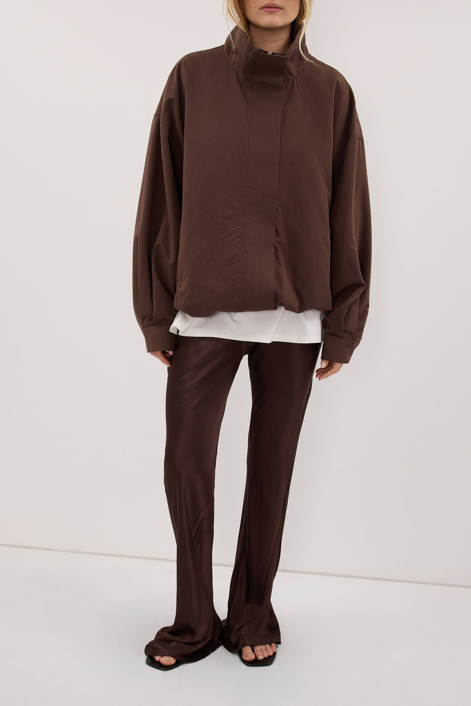 NIKKI BITTER CHOC SATIN BIAS PANT