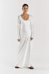 LEA WHITE SLEEVED SATIN MAXI DRESS