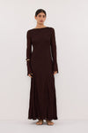 ELODIE DARK CHOC LONG SLEEVE MAXI DRESS