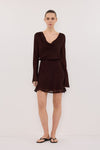 CORFU DARK CHOC SLEEVED MINI DRESS