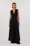 CORA BLACK LINEN MIDI DRESS