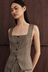 FRANKIE CHOC TWEED SQUARE NECK VEST