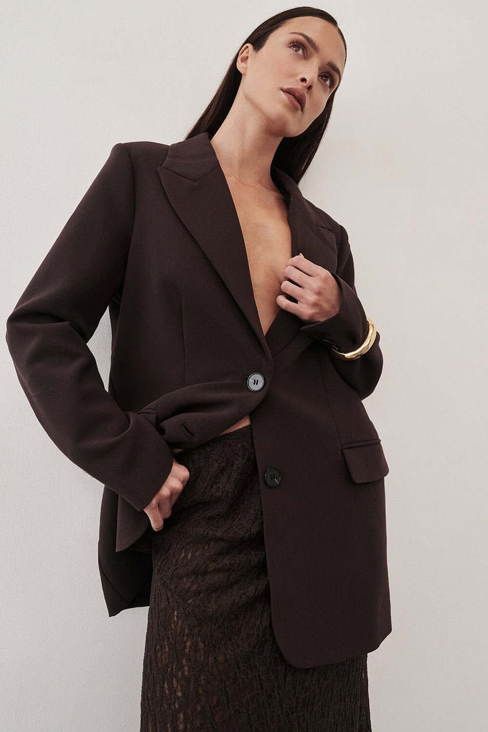 ELLE DARK CHOCOLATE BLAZER Clothing DISSH Boutiques 12 DARK CHOCOLATE