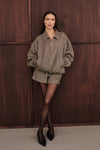 FRANKIE CHOC TWEED BOMBER JACKET