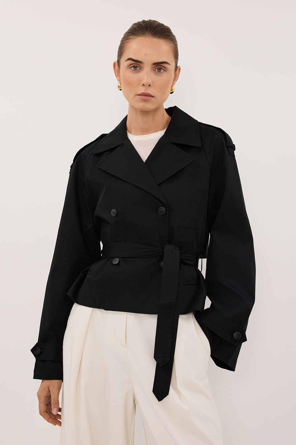GABRIEL BLACK CROPPED TRENCH COAT