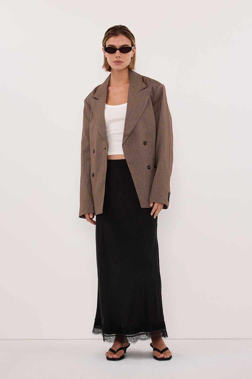HAILEY CHOC OVERSIZED STRIPE TIE BLAZER