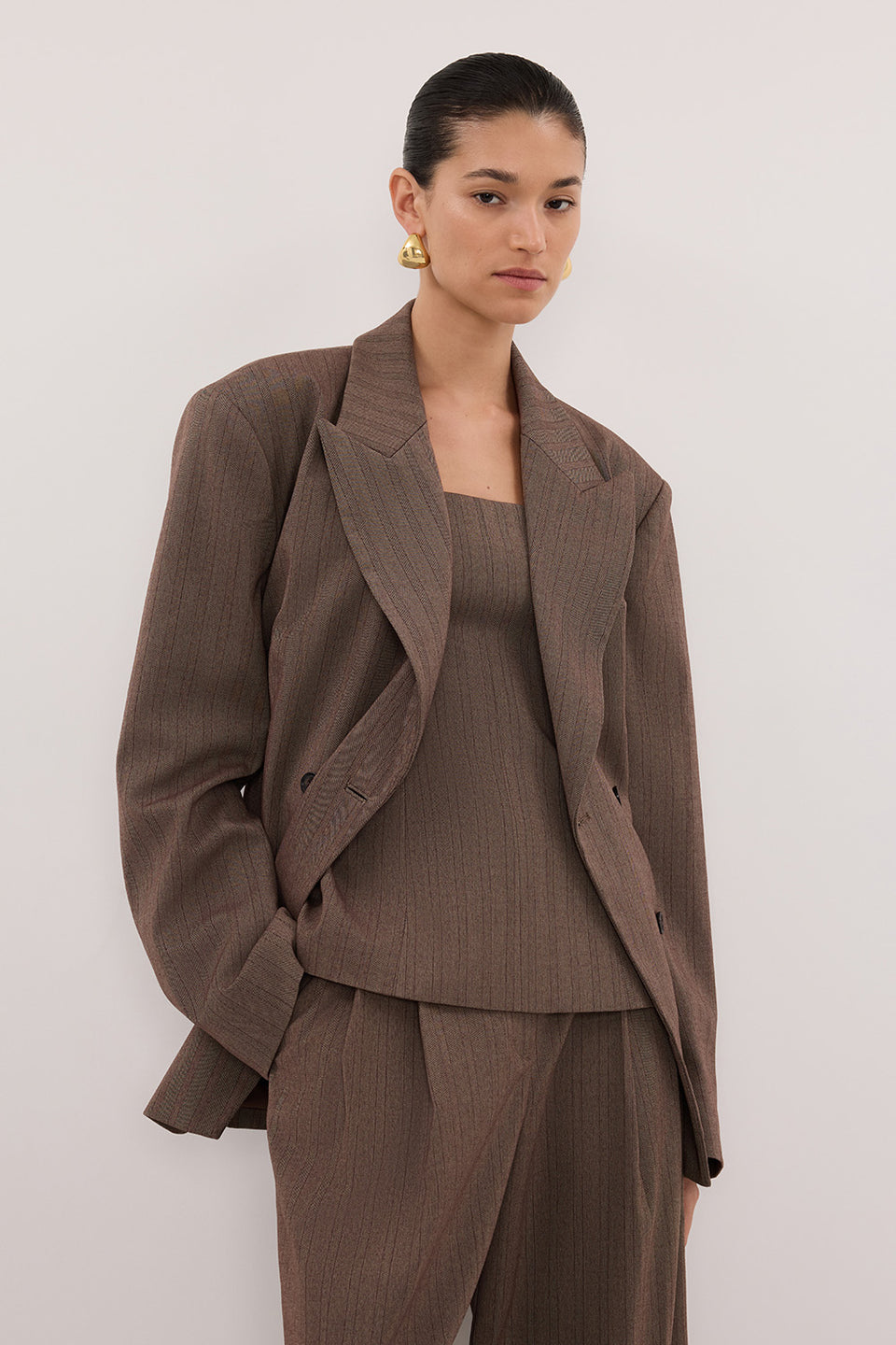 HAILEY CHOC STRIPE TIE BLAZER Clothing DISSH Boutiques