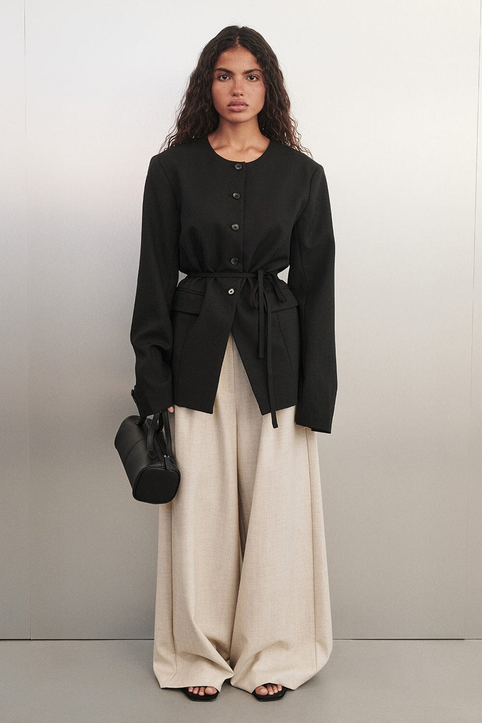 CYRUS BLACK COLLARLESS BLAZER