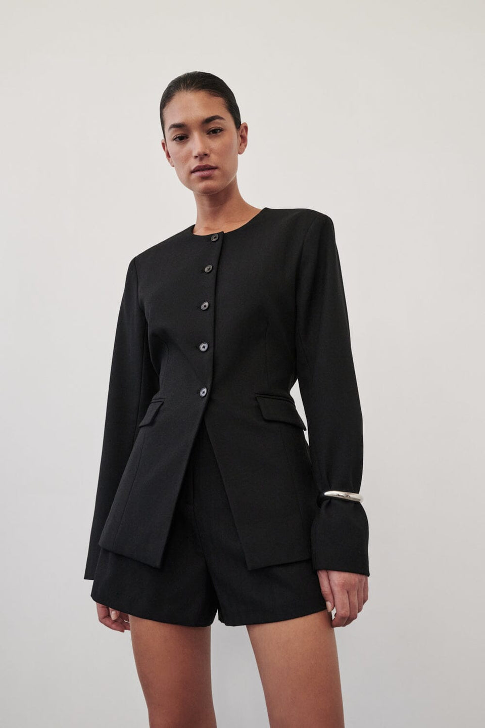 CYRUS BLACK COLLARLESS BLAZER